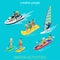 Sport collection: wind surf, boating, scooter, banana