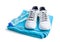 Sport concept. bottle, shoes and towel