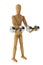 Sport concept. Wooden Dummy with Dumbbells