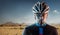 Sport. Cyclist. Dramatic colorful close-up portrait.