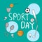 Sport day-hand drawn lettering. sport icon. national event for healthy life. hand drawn vector. doodle art for poster, banner, pos