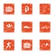 Sport doctor icons set, grunge style