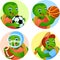 Sport emblems for basketball, soccer, American football and baseball with a turtle in the t-shirt as a sportsman