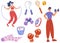 Sport equipment, gym accessory, people athlete set. Tennis racket, boxing gloves, dumbbells and jump rope, yoga mat, Workout stuff