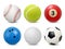 Sport equipment. Realistic balls billiard football tennis baseball golf and bowling vector collection