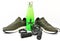 Sport equipment. Skipping rope sports shoes, water bottle, smart watch