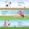 Sport events. Soccer characters playing football. Design template of horizontal banners