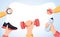Sport exercise web banner. Time to fitness and workout concept. Idea of active and healthy lifestyle. Training equipment