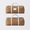 Sport fashion bag of brown color with white handles isolated at gray background.Highly detailed texture materials in square