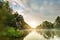 Sport fisherman hunting fish. Outdoor fishing in river