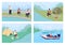 Sport fishing flat color vector illustrations set