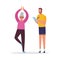 Sport fitness coach trains a senior lady, flat vector illustration isolated.