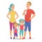 Sport fitness happy family. Dad, mother, son and daughter lead a healthy lifestyle flat vector illustration.