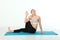 Sport. Fitness Yoga woman. Beautiful middle-aged woman doing yoga poses. Concept people are workout in yoga, training in