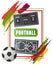 Sport football vector banner, soccer symbols set. Scoreboard, ball and stadium, team championship