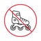 Sport Footwear Red Stop Circle Symbol. Ban Rollerskate Black Line Icon. No Allowed Skating Sign. Prohibited Roll Zone