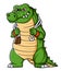 sport funny crocodile holding skipping rope