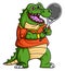 sport funny crocodile playing tennis