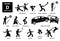 Sport games alphabet D vector icons pictogram.