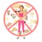 Sport girl and fast food unhealthy lifestyle restriction vector illustration. Healthy girls fit body standing on