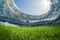 Sport grass field stadium on a sunny day blue sky.