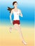Sport & health. Young girl running along the beach