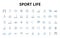 Sport life linear icons set. Endurance, Stamina, Fitness, Agility, Strength, Resilience, Balance vector symbols and line