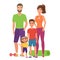 Sport lifestyle healthy young family with cute kids. Father, mother, son and daughter involved in fitness activity