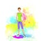 Sport man fitness trainer over colorful splash