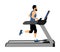 Sport man running on a treadmill in gym  illustration. Boy on running track cardio training. Fitness instructor personal