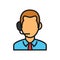 Sport match live commentator icon. man hearing head phone illustration. simple outline style sport symbol.