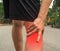 Sport men injury. male athlete jogger wearing man runner massaging calf muscle before workout