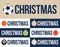 Sport Merry Christmas horizontal banner set. Christmas card with sport baseball, basketball, football, tennis balls hang on a