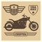 Sport motorbike silhouette and vintage wing labels grunge design