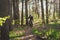 Sport. Mountain Bike cyclist riding single track. Man on bike wearing respirator face mask with heavy duty protective filter.