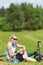 Sport mountain biking girl relax in meadows