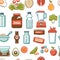 Sport nutrition gaining weight products protein seamless pattern