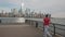Sport in NY. New York city runners running training near Manhattan urban cityscape. Fit man doing workout. Jogger
