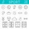 Sport outline icons, trendy thin line design, isolate on white background. Soccer, volley ball, basketball, hockey and