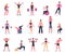 Sport people. Young athletes at sport gym, male female fitness workout characters training and exercising vector