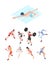 Sport players. Isometric characters peoples playing olympic games football volleyball ski tennis runners jumpers vector