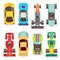 Sport race cars top view flat vector icons