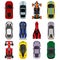 Sport and racing cars top view icons set