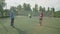 Sport referee showing yellow card to soccer player because of foul