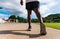 Sport runner black man wear feet active ready to running training