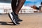 Sport runner black man wear feet active ready to running training