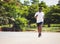 Sport runner black man wear feet shoe active running training