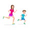 Sport running or jogging mom and son vector isolated character outdoor activities young active pastime nurturing spirit and