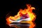 Sport shoe with flames of fire, symbolizing the intensity and passion of sports. Ai generated