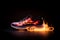 Sport shoe with flames of fire, symbolizing the intensity and passion of sports. Ai generated